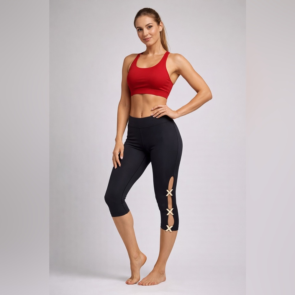Savage X Fenty Black Leggings with Gold Details